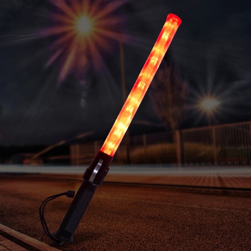 플라스틱 교통 지팡이 강력한 LED 손전등 토치 3 모드 스트로브 설정